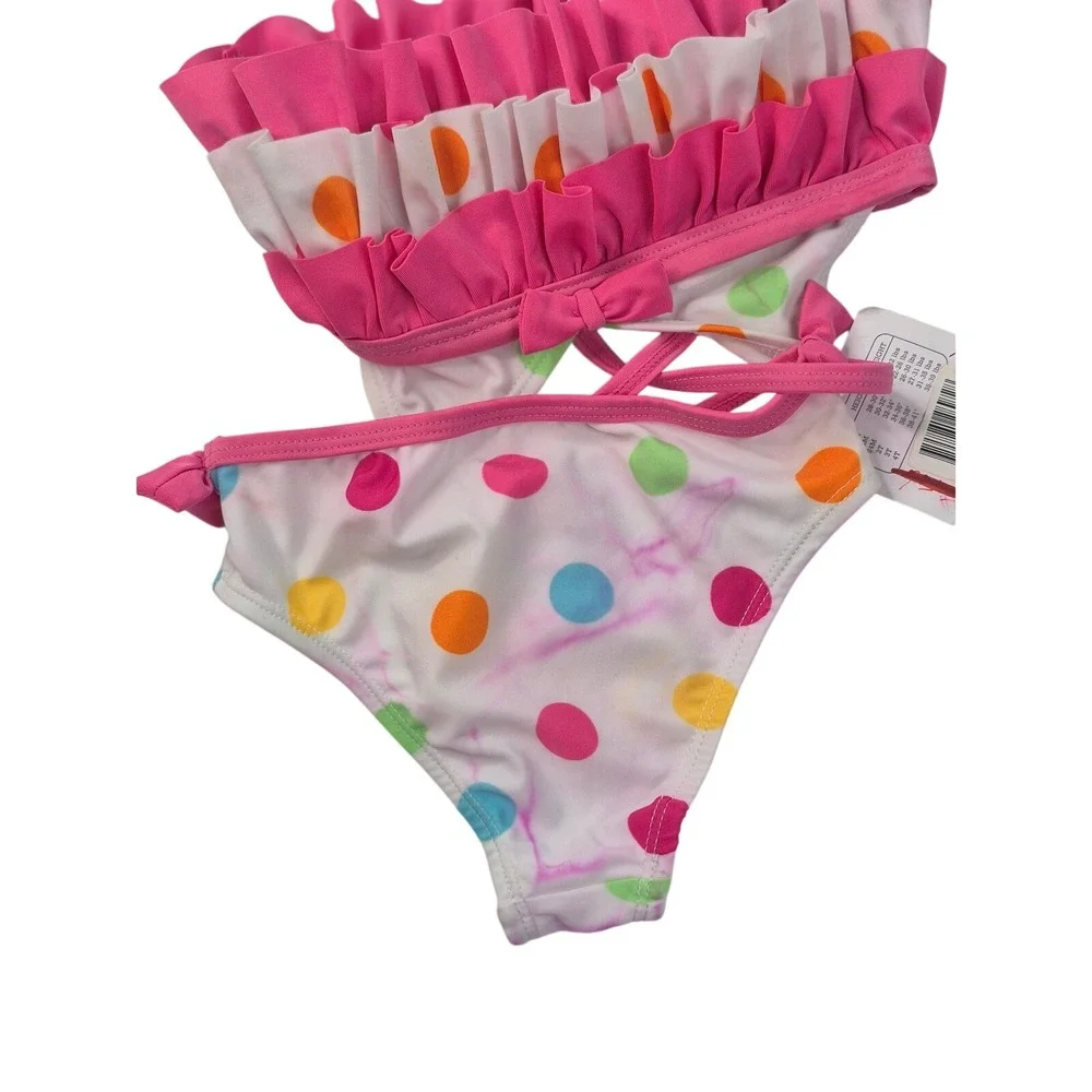 Absorba Swimsuit Girls‎ 12M Pink New Polka Dot Ruffle Bikini Two-Piece Set